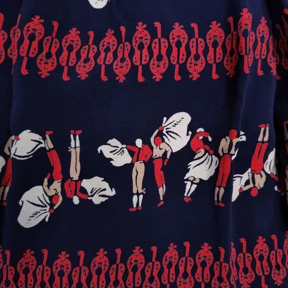 Vintage 50s Full Novelty Print Skirt Size XS Blue Silk Bullfighter Print